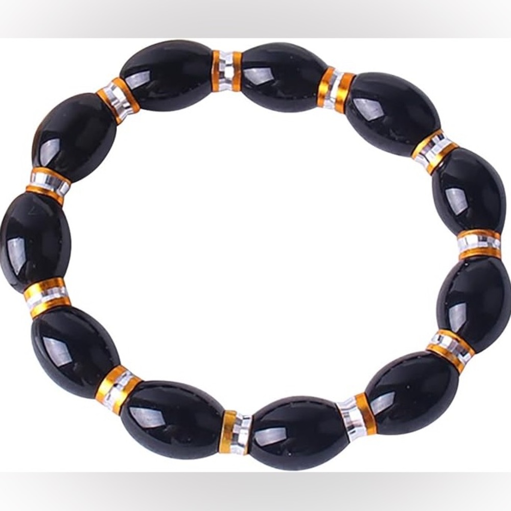 Hematite Crystal and Gold/Silver Bead Bracelet 8MM